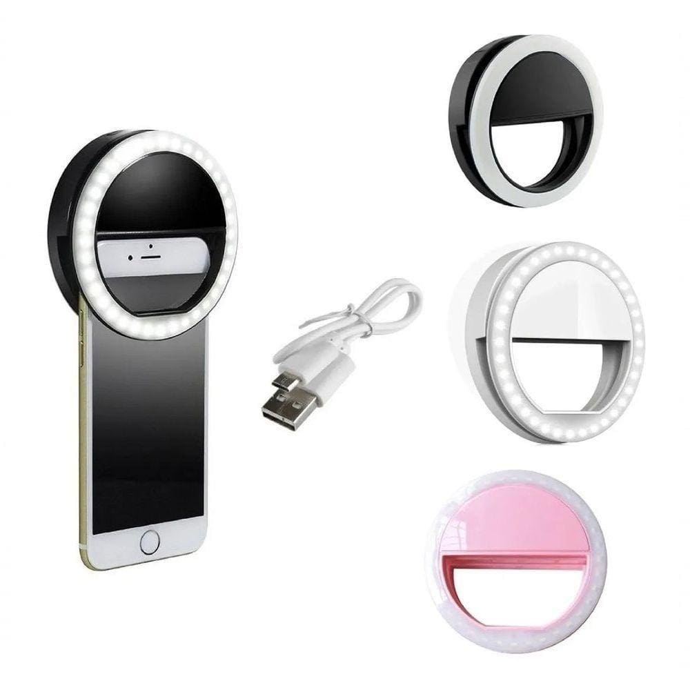 Clipe Anel Led Luz Selfie P/ Celular Branco (Mini Ring Light)