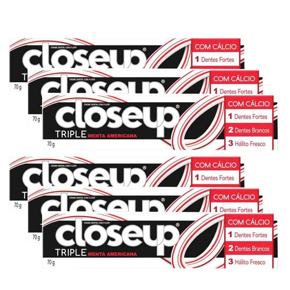 Kit Creme Dental com flúor Closeup Triple Menta Americana 70g - 6 Unidades