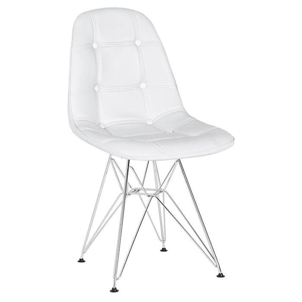 Cadeira Estofada Charles Eames Eiffel Botonê Com Pés De Metal Cromado Branco Branco