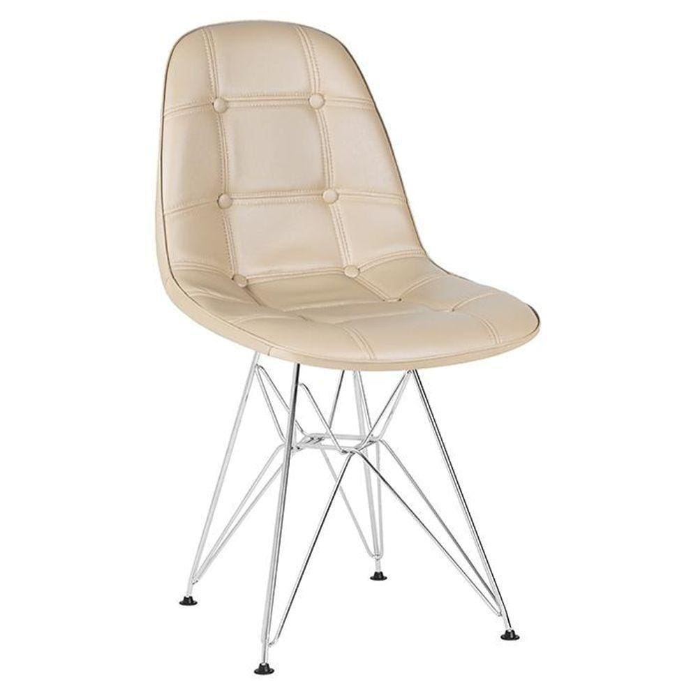 Cadeira Estofada Charles Eames Eiffel Botonê Com Pés De Metal Cromado Nude Nude