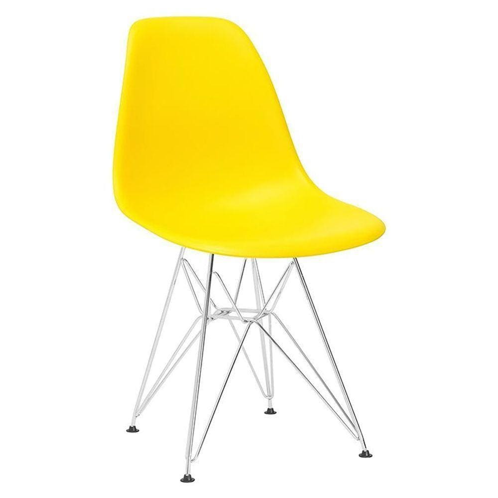 Cadeira Eames Eiffel Dkr Com Base De Metal Cromado Amarelo Amarelo