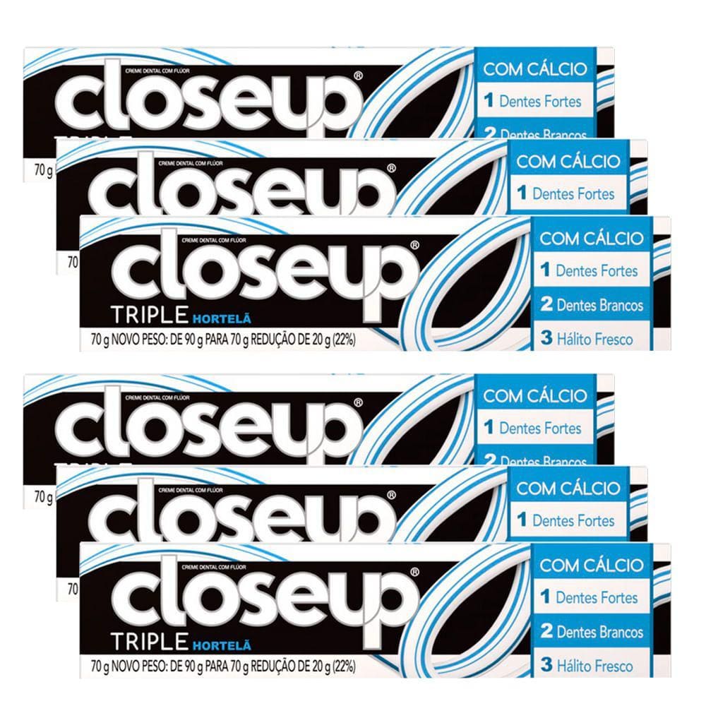 Kit Creme Dental Close Up Triple Hortelã 70g - 6 Unidades