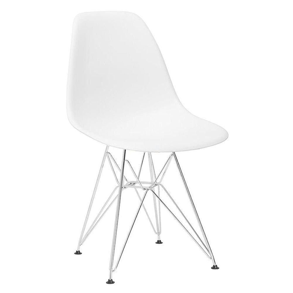 Cadeira Eames Eiffel Dkr Com Base De Metal Cromado Branco Branco