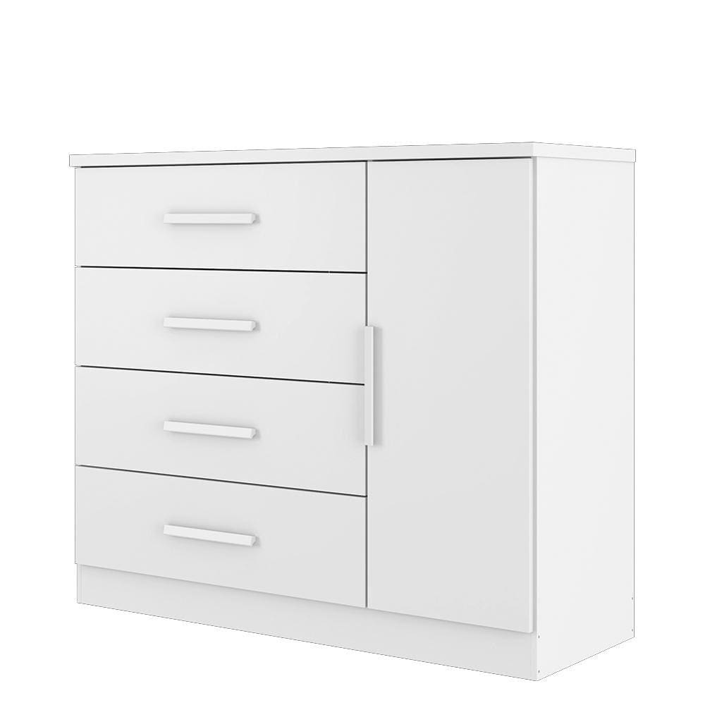 Cômoda Gênova 1 Porta e 4 Gavetas Branco Absoluto - Zanzini Móveis