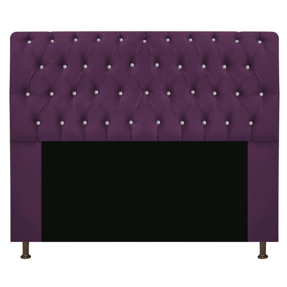 Cabeceira Estofada Lady Com Strass 160 Cm Queen Size Suede - Doce Sonho Móveis Roxo
