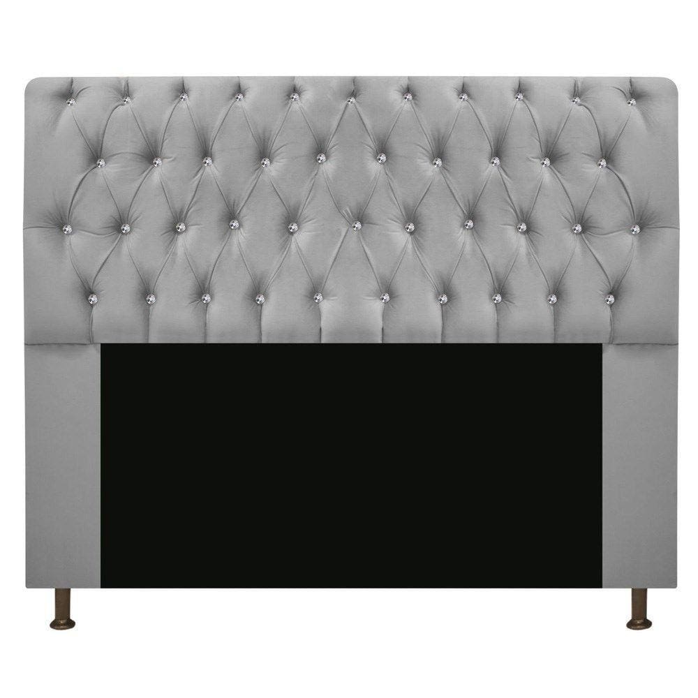 Cabeceira Estofada Lady Com Strass 160 Cm Queen Size Suede - Doce Sonho Móveis Cinza