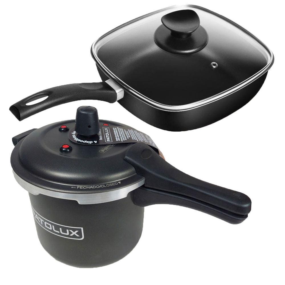 Panela De Pressão Antiaderente Fecho Externo 5L+ Frigideira Quadrada Antiaderente Funda N° 23 Patolux