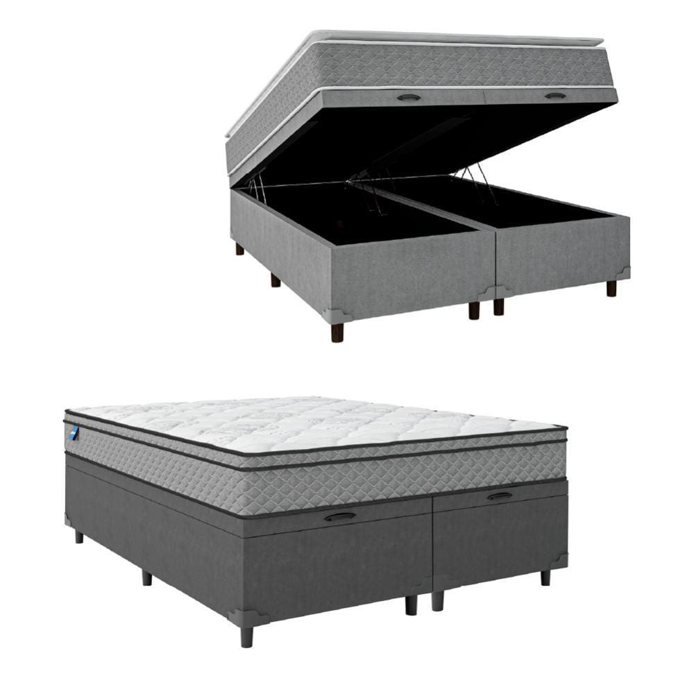 Cama Box Baú Casal Queen Colchão Molas Ensacadas Mirage 158x198x65cm Cinza/Branco Umaflex - Suporta até 120kg por Pessoa