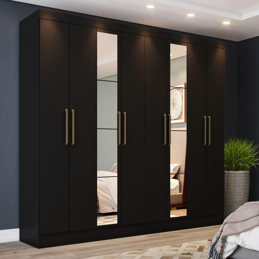 Guarda Roupa Casal 8 Portas 4 Gavetas com Espelho Paris Casa 812
