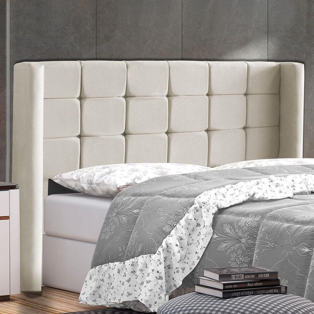 Cabeceira Cama Box Casal King Size Gioconda 195cm Com Frame Veludo Bege - Abmaza