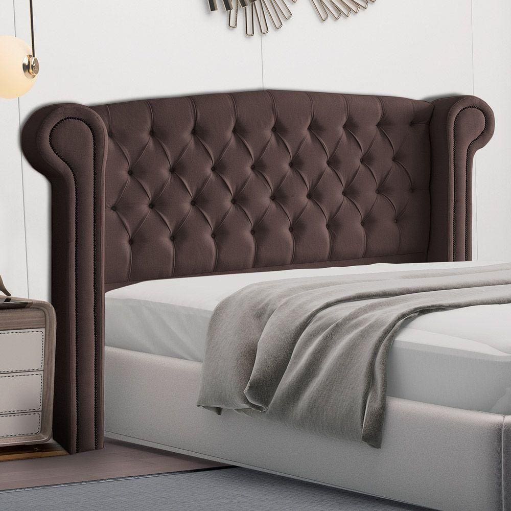 Cabeceira Cama Box Casal King Size Adelle 195cm Com Frame Veludo Marrom - Abmaza