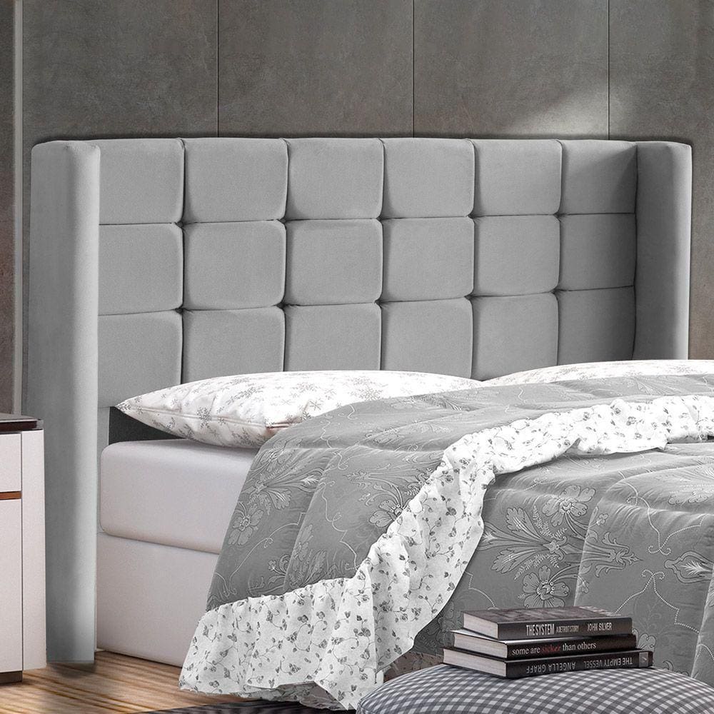 Cabeceira Cama Box Casal King Size Gioconda 195cm Com Frame Linho Cinza - Abmaza