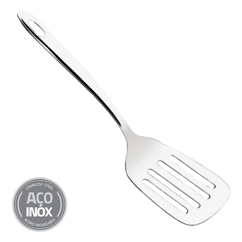 Espátula Fritura Chapa Inox Vazada 21,5 cm - Ótima Qualidade