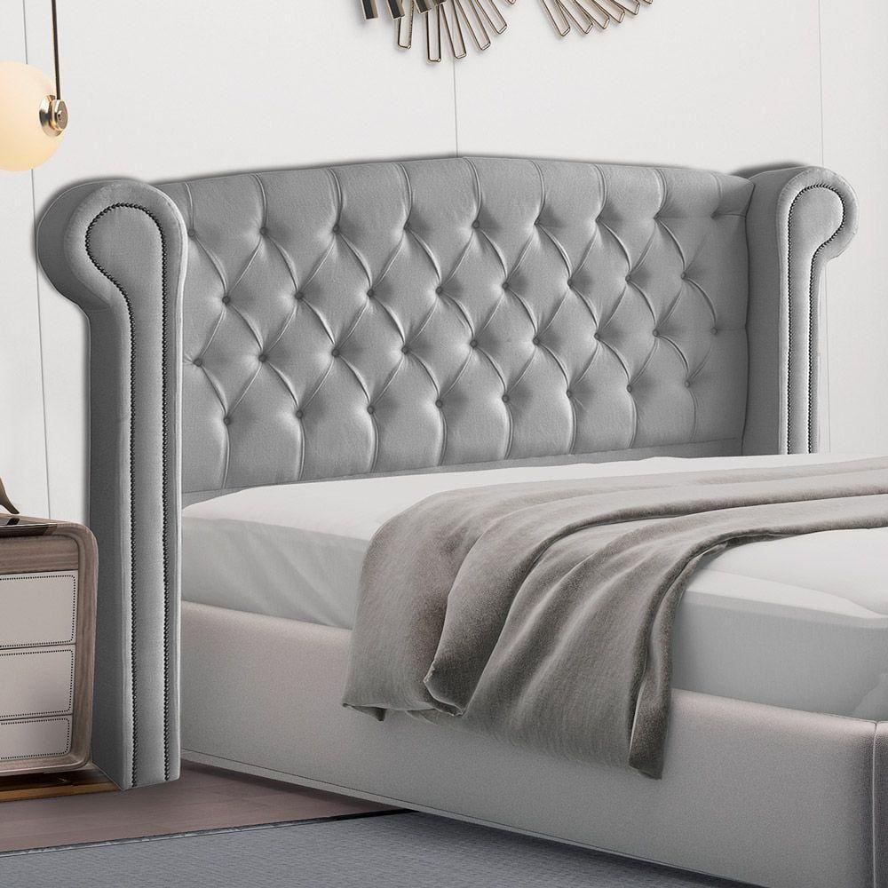 Cabeceira Cama Box Casal King Size Adelle 195cm Com Frame Suede Cinza - Abmaza