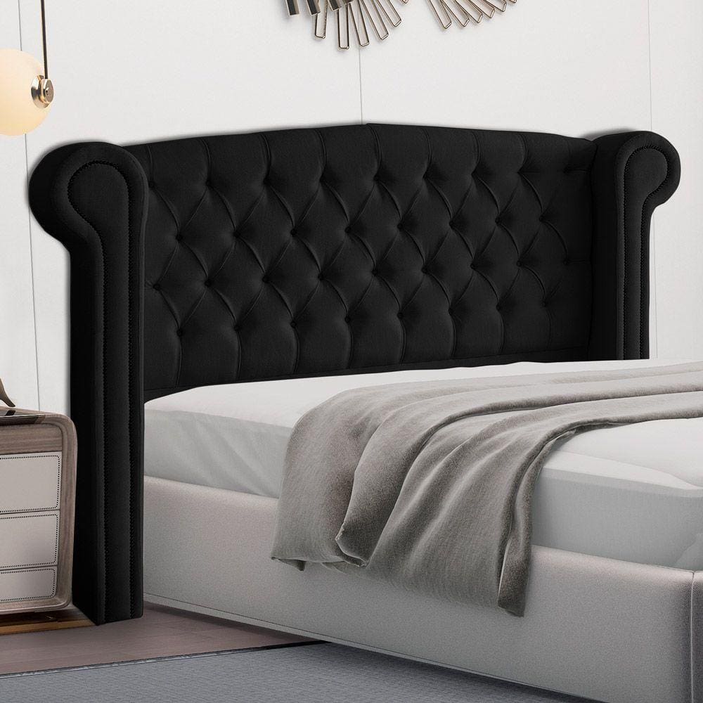 Cabeceira Cama Box Casal King Size Adelle 195cm Com Frame Veludo Preto - Abmaza
