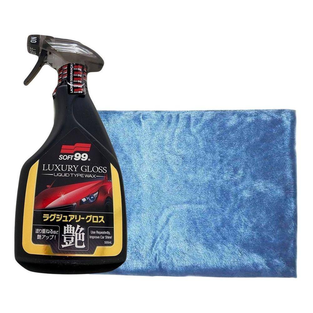 Kit Cera de Carnaúba Líquida Luxury Gloss 500ml Soft 99 + Toalha de Lustro Pele de Raposa
