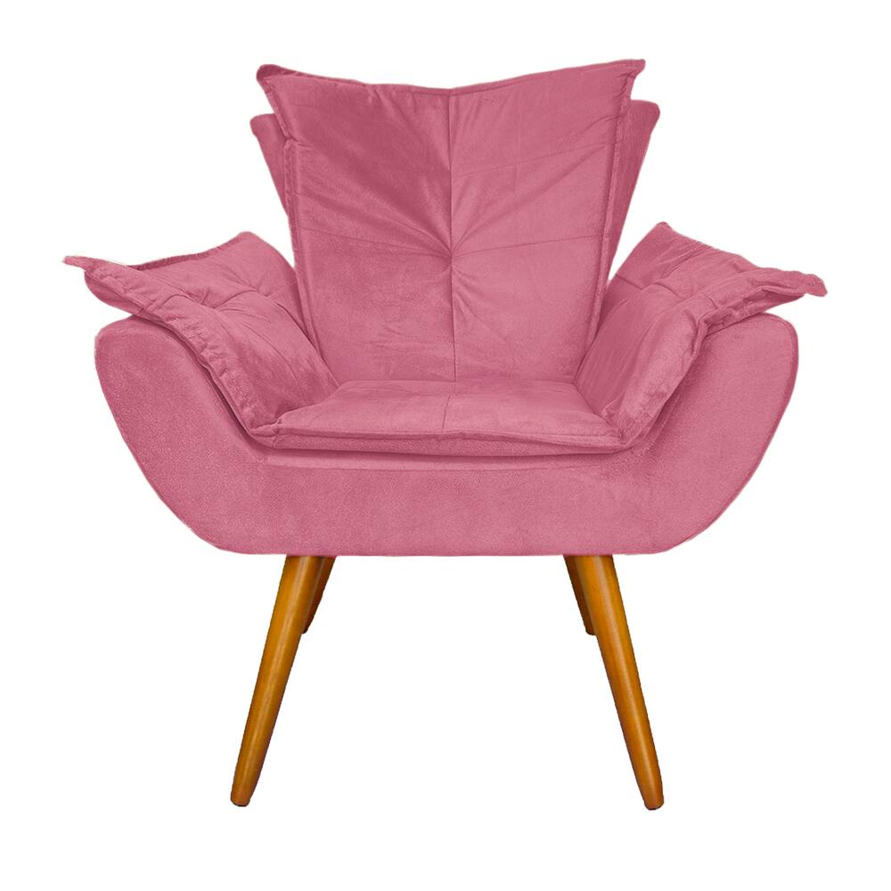 Poltrona Decorativa Estofada Para Salão de Beleza Apolo Suede Rosa Barbie - LM DECOR