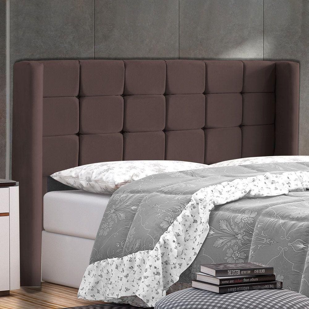 Cabeceira Cama Box Casal King Size Gioconda 195cm Com Frame Veludo Marrom - Abmaza
