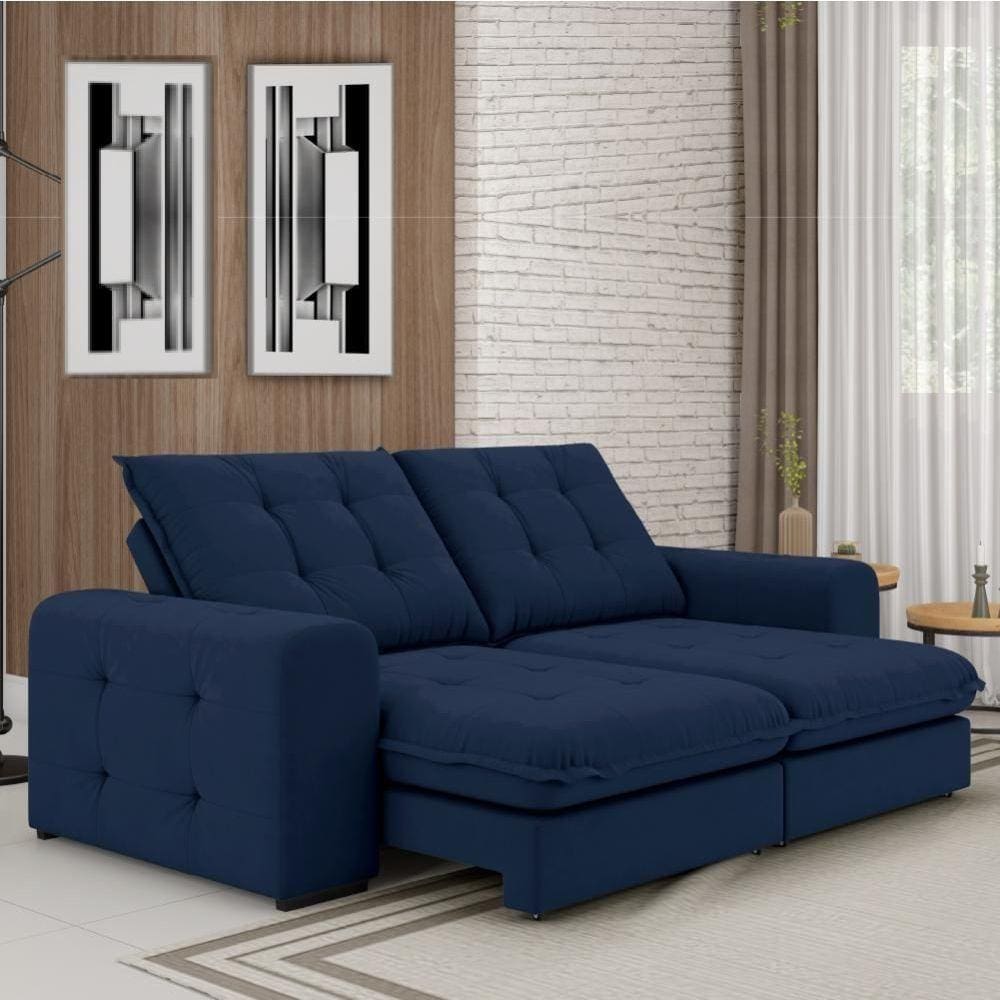 Sofa retratil reclinavel slim azul Extra