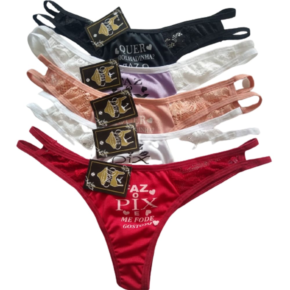 Kit 2 calcinhas tanga frase pix,renda