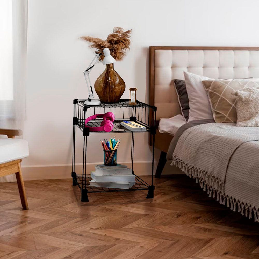 Mesa de Cabeceira Mesinha Multiuso Aramada com Nicho para Quarto Tipo Industrial 30x45cm Preto