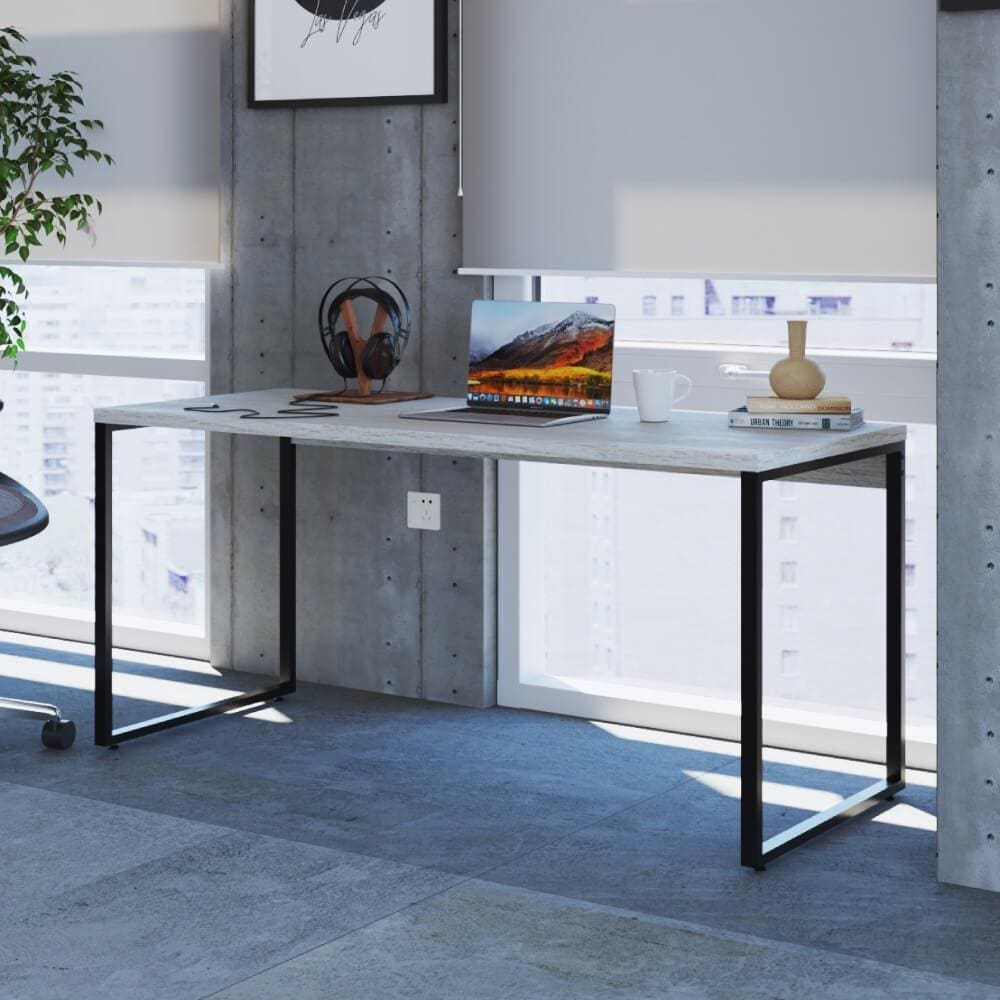 Mesa de Escritório Industrial Kuadra 150 cm - Preto/Snow