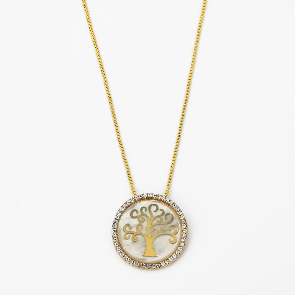 Colar árvore Vida Marepérola Cravejada Zircônia Banhada Ouro 18k