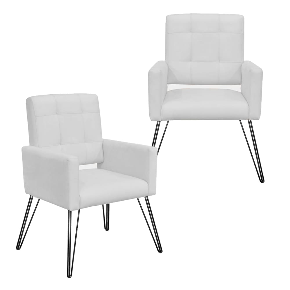 Combo 2 Poltronas Decorativas Para Escritório Pés de Ferro Camila Corano Branco - LM DECOR