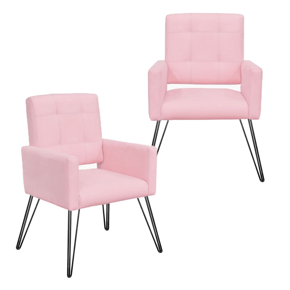 Jogo 2 Poltronas Decorativas Para Quarto Closet Pés de Ferro Camila Corano Rosa Bebe - LM DECOR