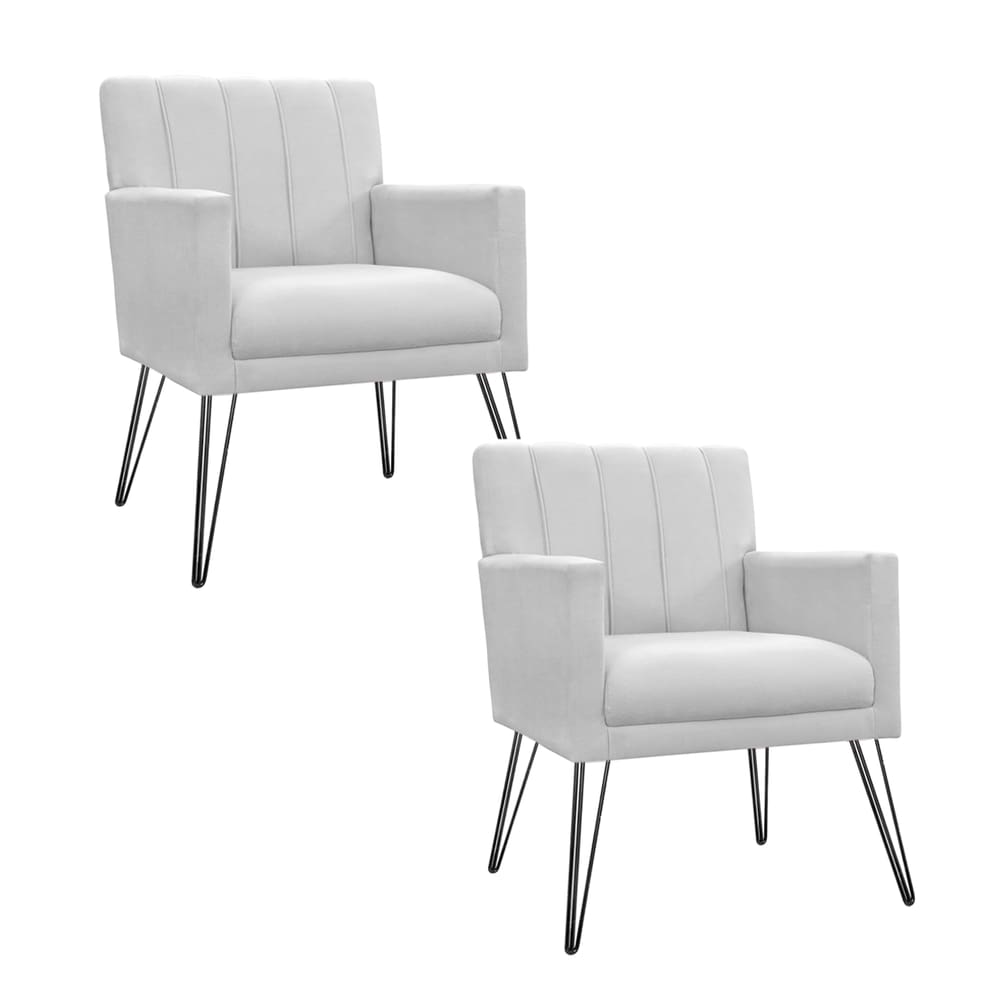 Combo 2 Poltronas Estofadas Para Consultório Pés de Ferro Cecília Corano Branco - LM DECOR