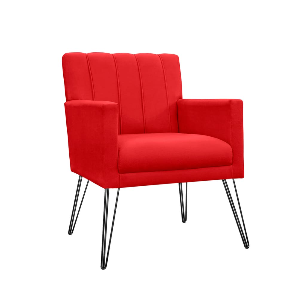 Poltrona Estofada Para Hall de Entrada com Pés de Ferro Cecília Corano Vermelho - LM DECOR