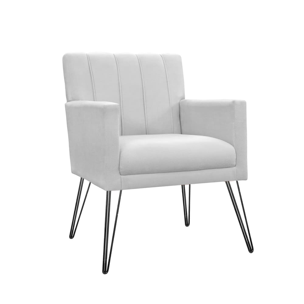 Poltrona Estofada Para Quarto Closet com Pés de Ferro Cecília Corano Branco - LM DECOR