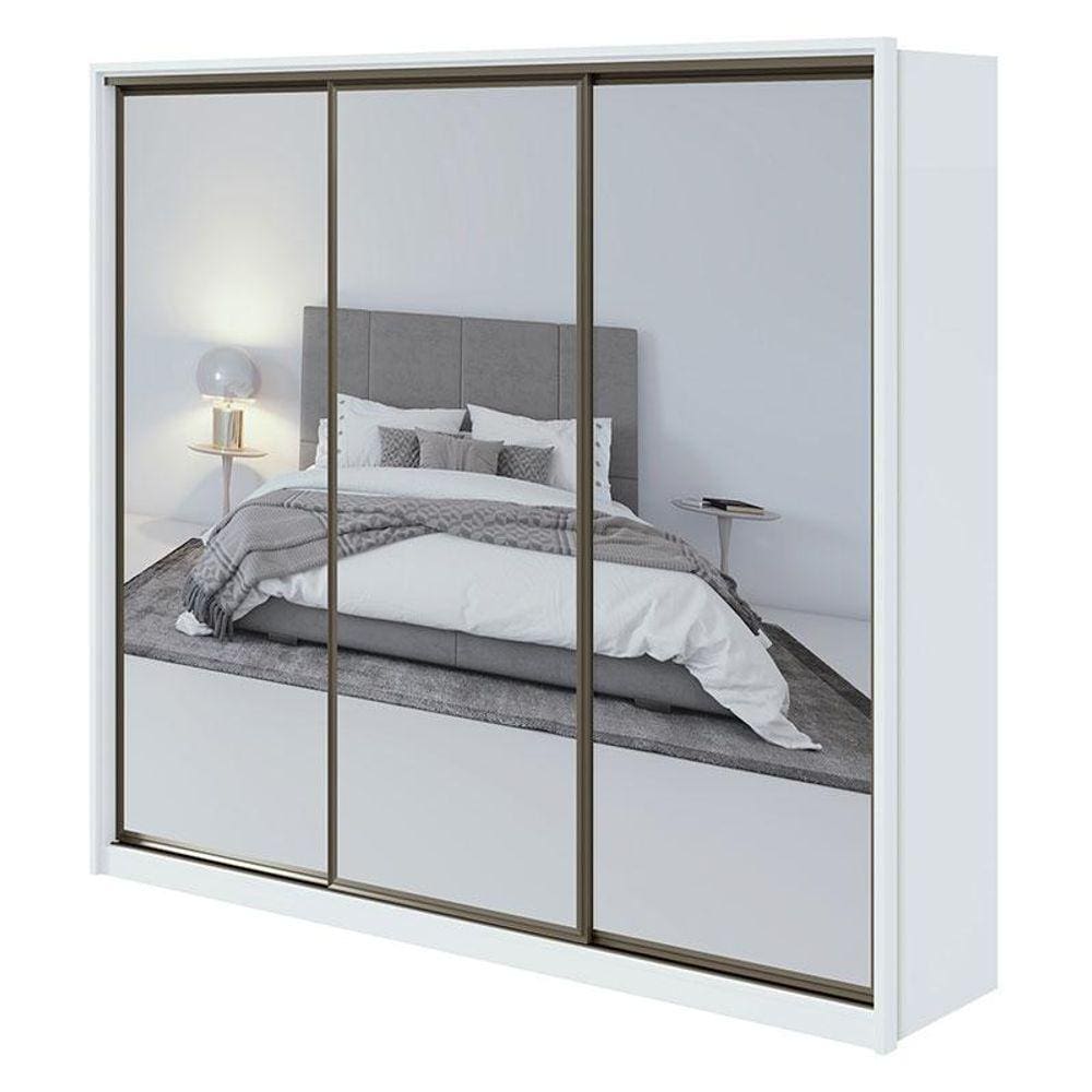 Guarda Roupa Casal Spazio com Espelho Super Glass 270 Branco Brilho - Lopas