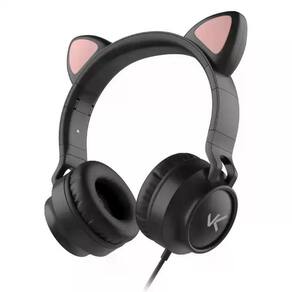 Fone Ouvido Headphone Com Fio Estéreo Orelha Gato Gatinho Led Infantil P2  Exbom HF-C22 Rosa