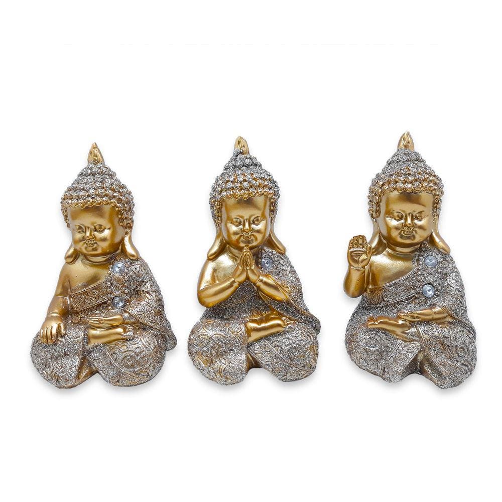 Trio Baby Buda Tailandês Rezando Meditando Acenando 10 cm
