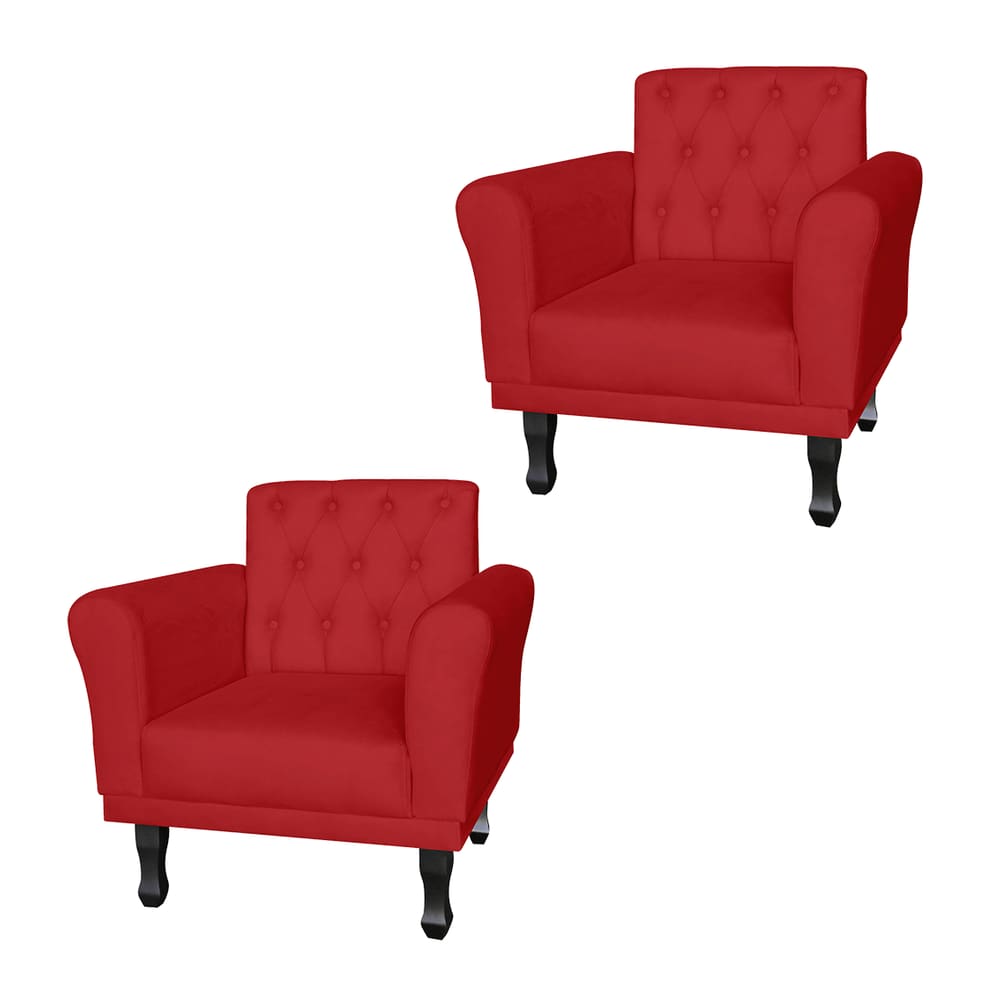 Jogo 2 Poltronas Decorativas Para Sala de Espera Classic Corano Vermelho - LM DECOR