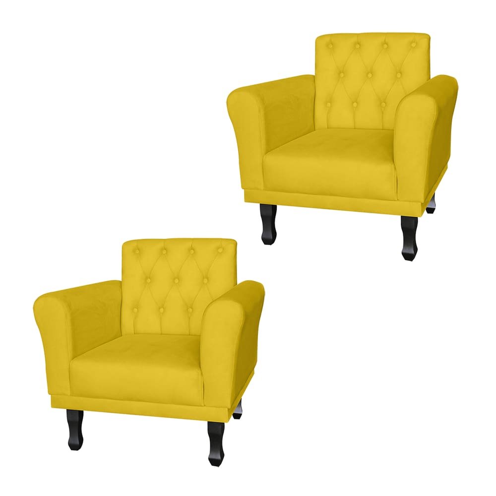 Conjunto 2 Poltronas Estofadas Para Consultório Classic Corano Amarelo - LM DECOR