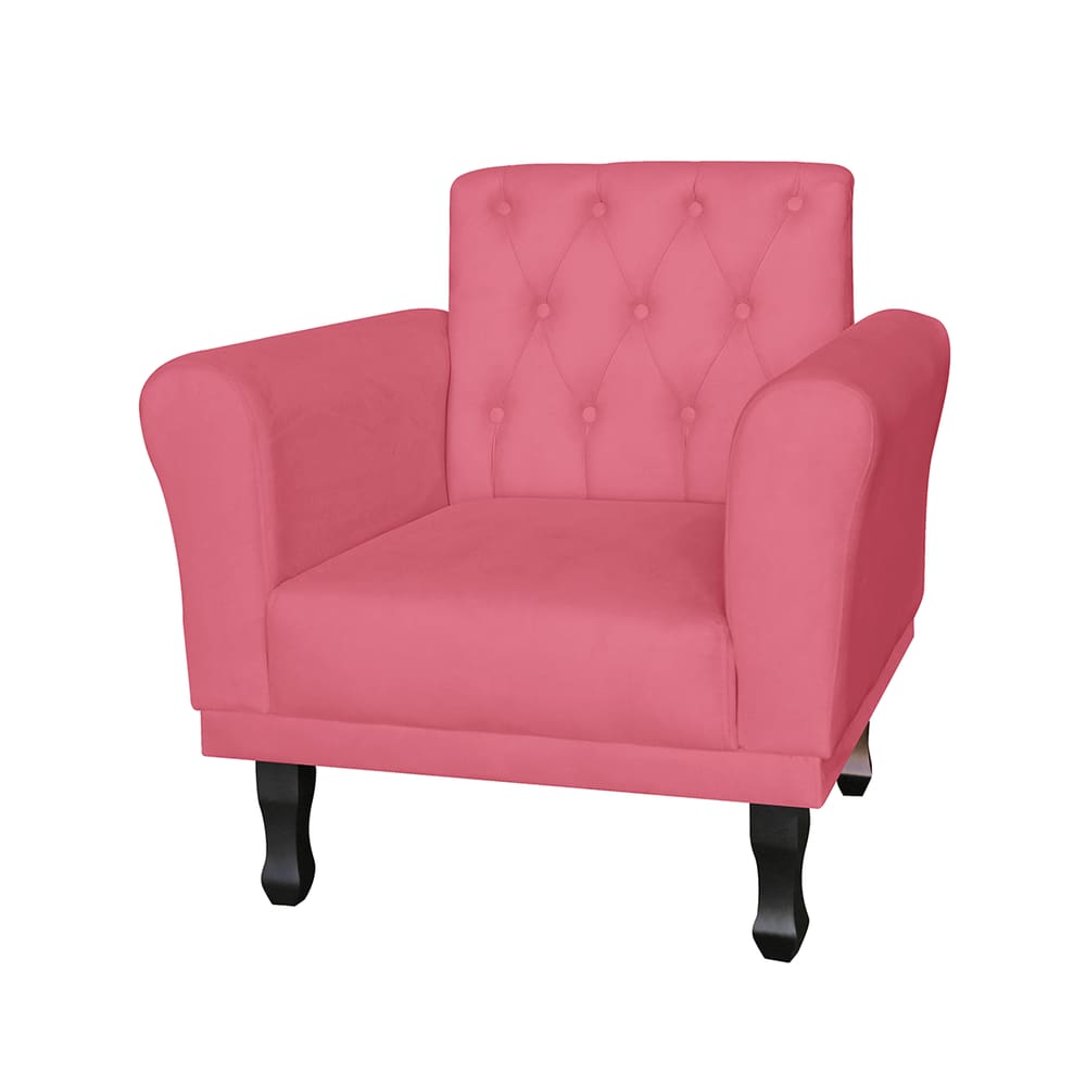 Poltrona Estofada Com Capitone Para Salão de Beleza Classic Suede Rosa Barbie - LM DECOR