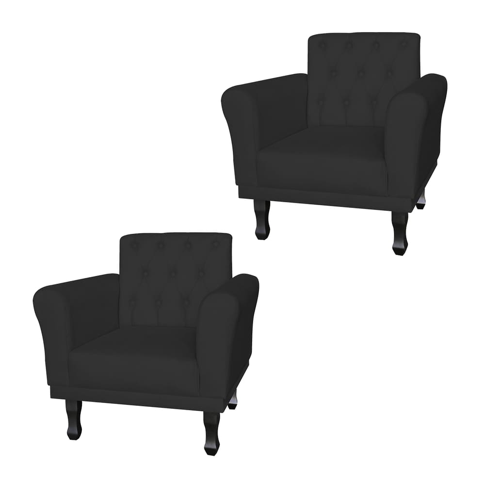 Jogo 2 Poltronas Decorativas Para Sala de Espera Classic Corano Preto - LM DECOR