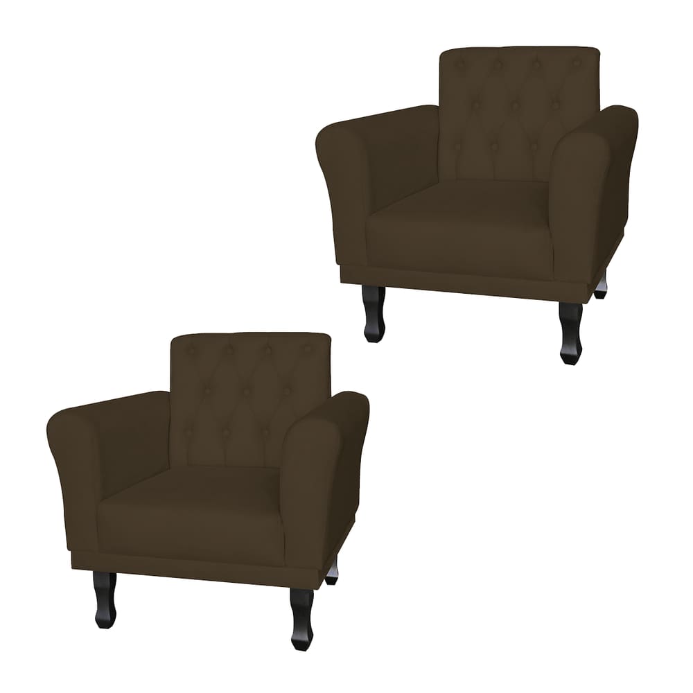 Jogo 2 Poltronas Decorativas Para Sala de Espera Classic Corano Marrom - LM DECOR