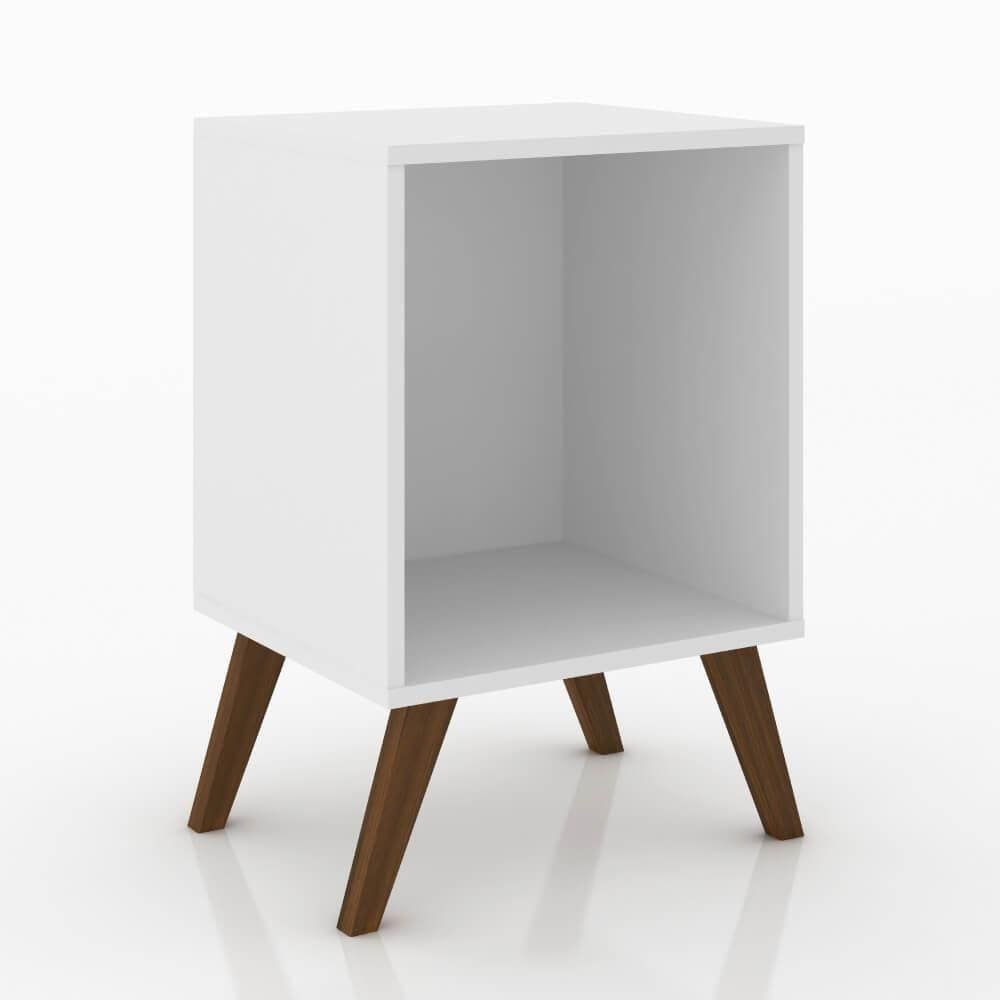 Mesa de Canto com Nicho e Pés Retrô - Branco