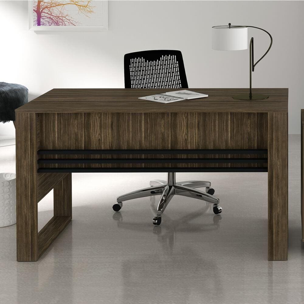 Mesa para Escritório com Porta Revistas - Nogal/Preto