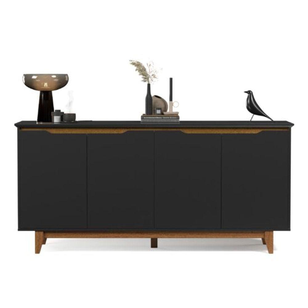 Buffet Quatro Portas Flow Preto/Freijó – EJ Móveis