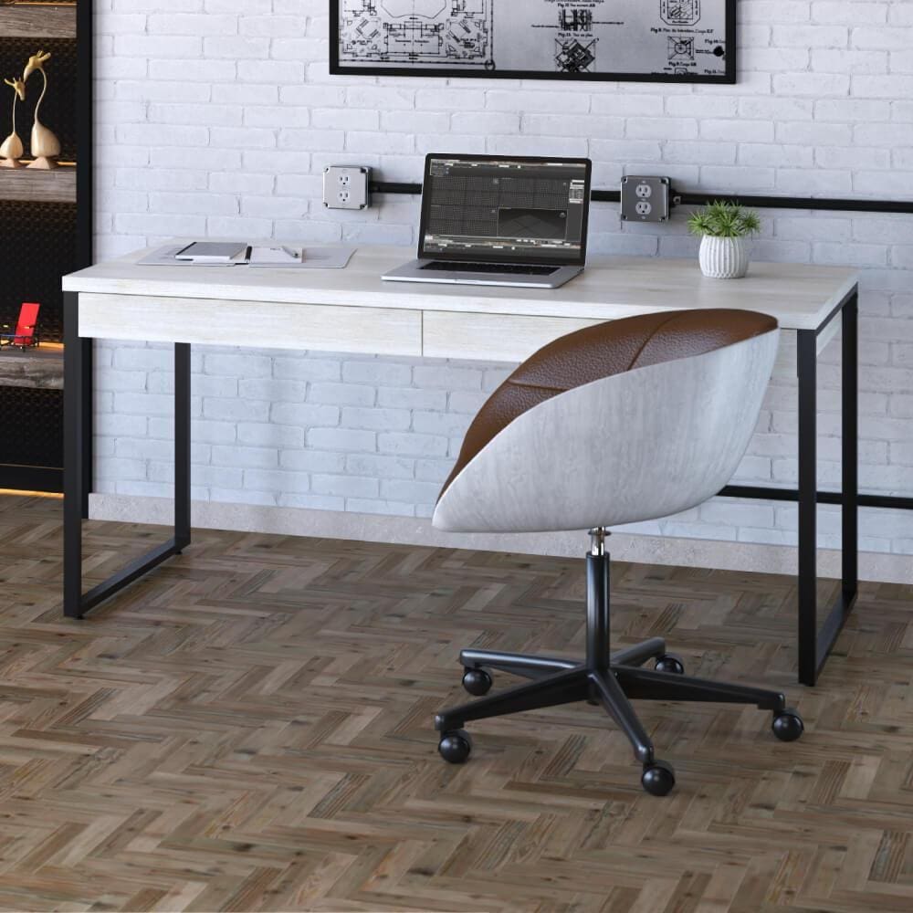 Mesa de Escritório Industrial Kuadra 2 Gavetas 150 cm - Preto/Snow