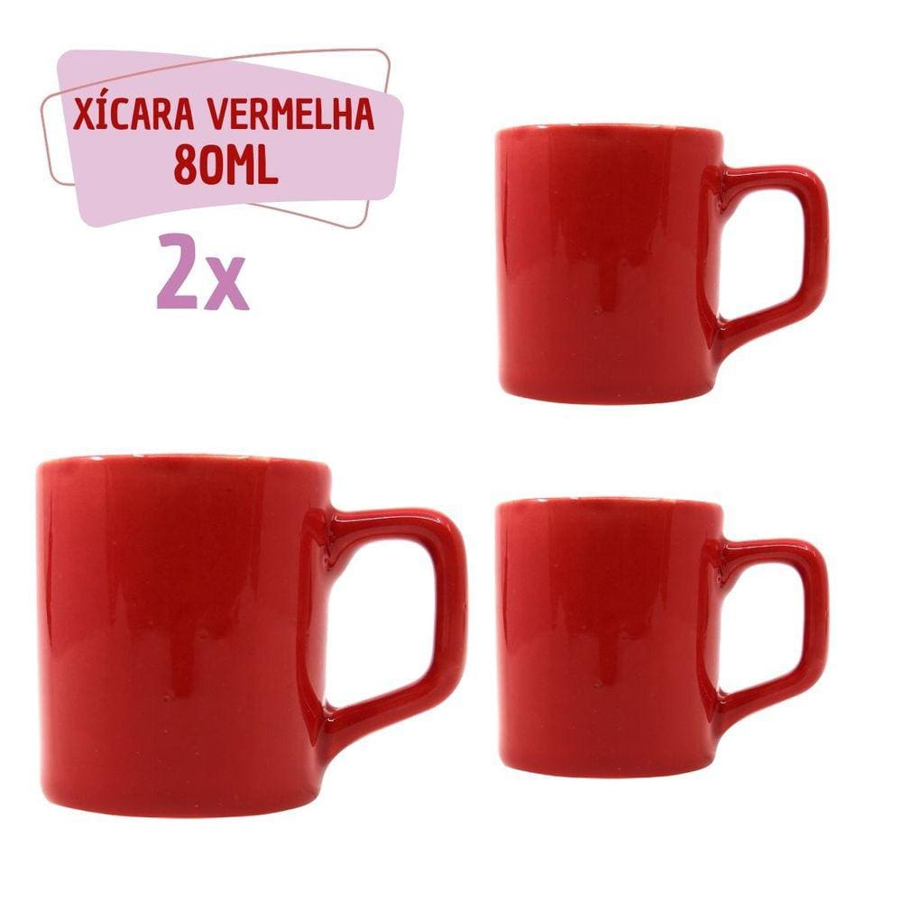 Jogo 2 Xícara Café Cerâmica Colors 80mL Vermelha Vibrante