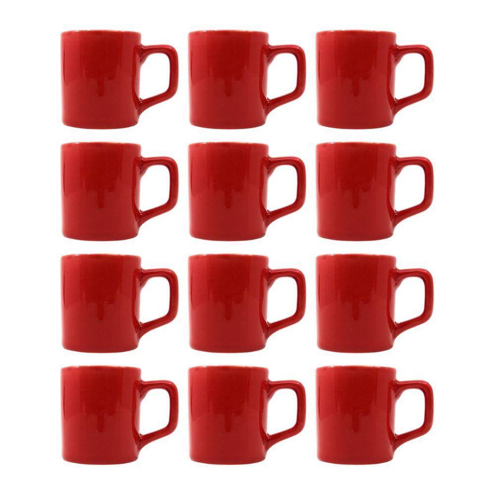 Conjunto Xícaras Café Cerâmica Vermelha Vibrante 80mL - 12un