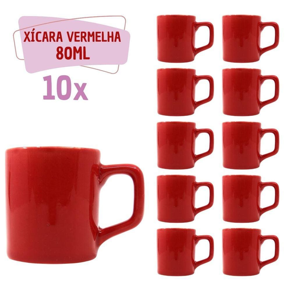 Jogo 10 Xícara Café Cerâmica Colors 80mL Vermelha Vibrante