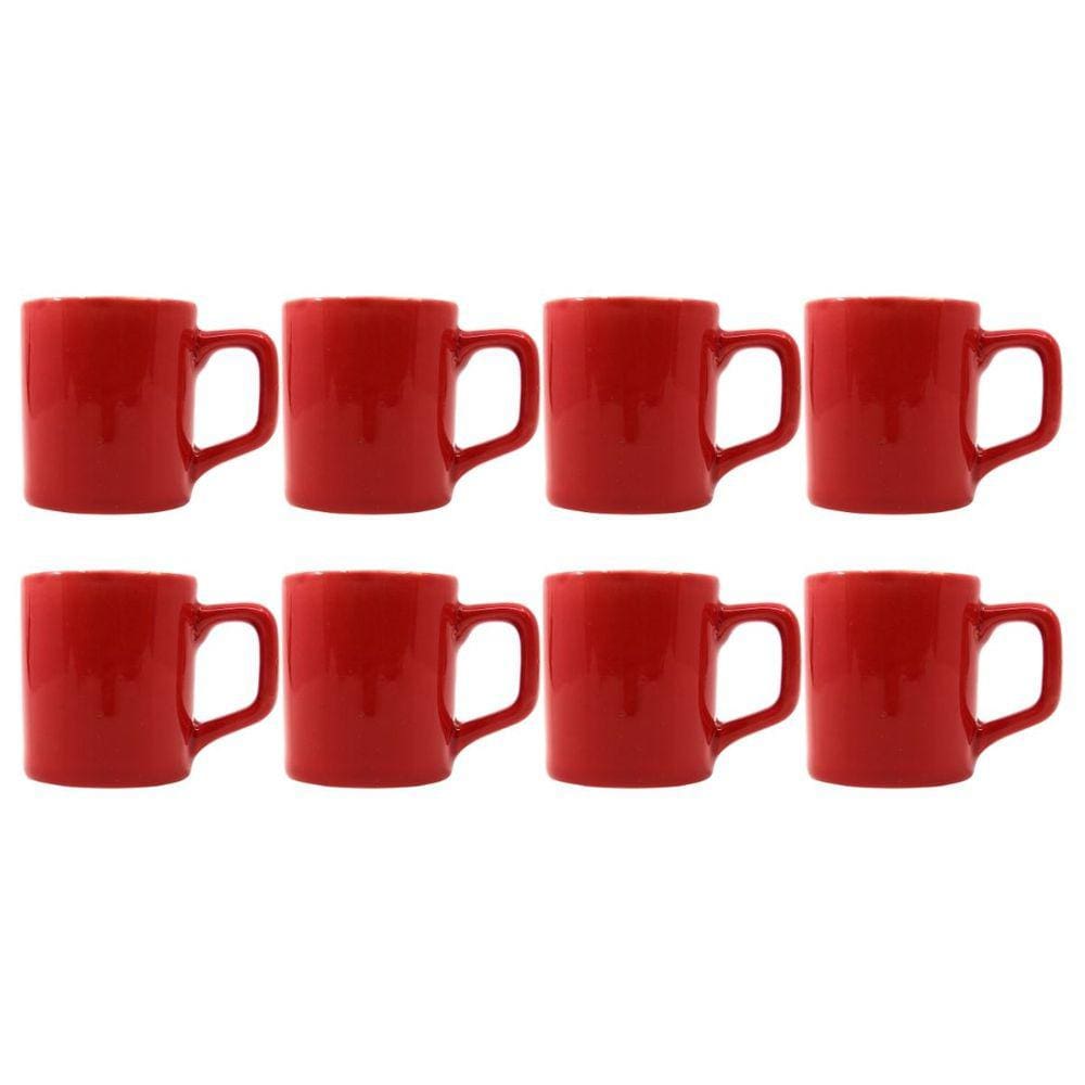 Conjunto Xícaras Café Cerâmica Vermelha Vibrante 80mL - 8un