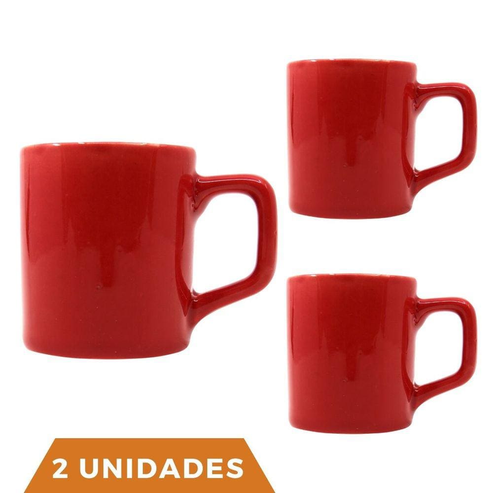 kit 2 Xícaras Café Colors Vermelha 80mL Cerâmica Mesa Posta