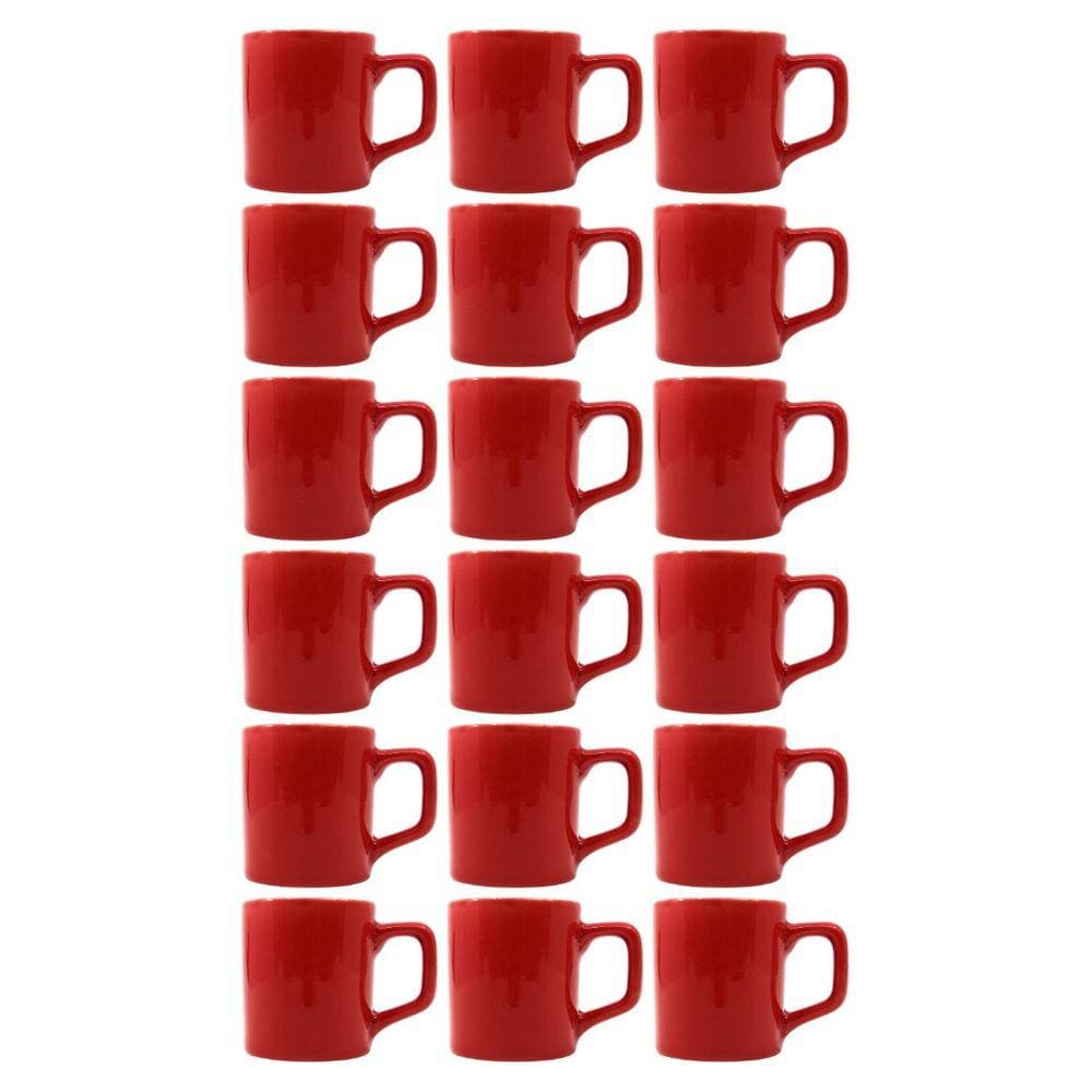 Jogo 18 Xícaras Café 80mL Cerâmica Vermelho Mesa Posta